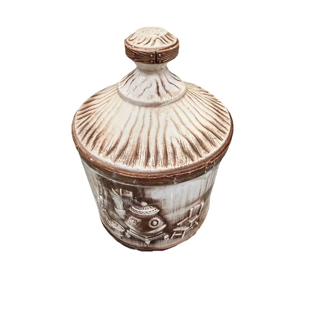 Vintage Made In Japan Early American Frontier Ceramic Cookie Jar Cottagecore‎